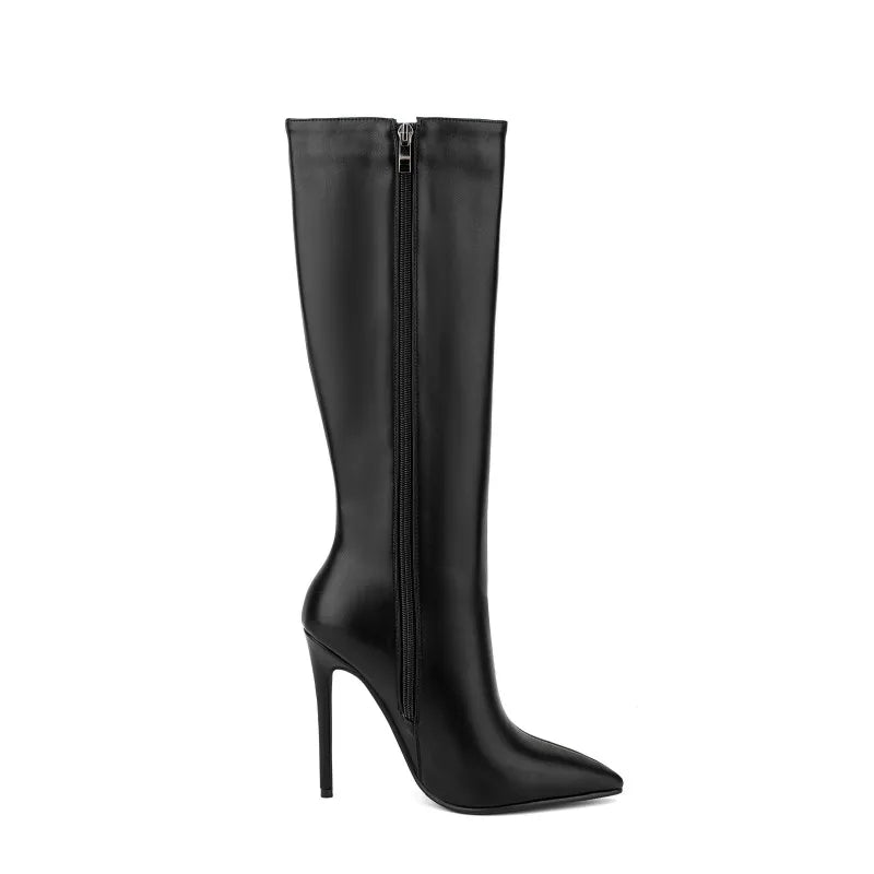 Bottes Femme Ladies Autumn Winter Wellington Boots Pointy Toe Stiletto Heels Long Boots Women Classic Black Knee High Boots