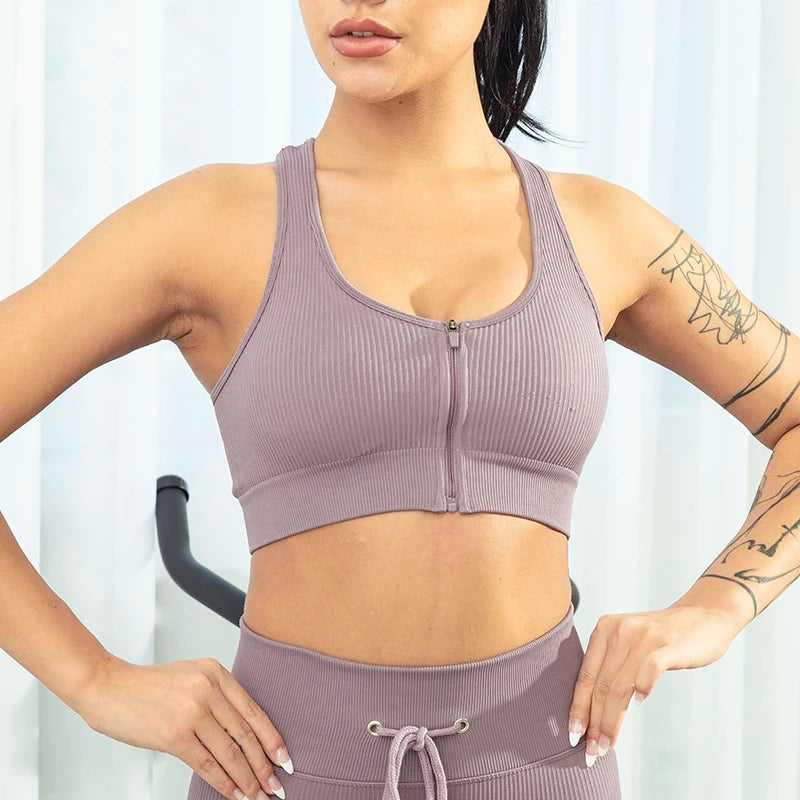 Sports Bra Crop Top Zipper Fitness Women Sportswear Sport Top Bras For Fitness Gym Female Running Push Up Yoga Workout Bra