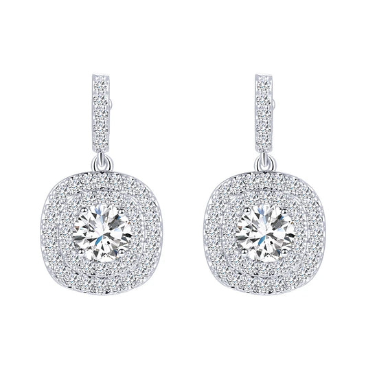 Quality Mirco Paved Full Cubic Zirconia Square Shiny White CZ Stone Dangle Drop Earrings for Women Classic Chic Fashion Jewelry