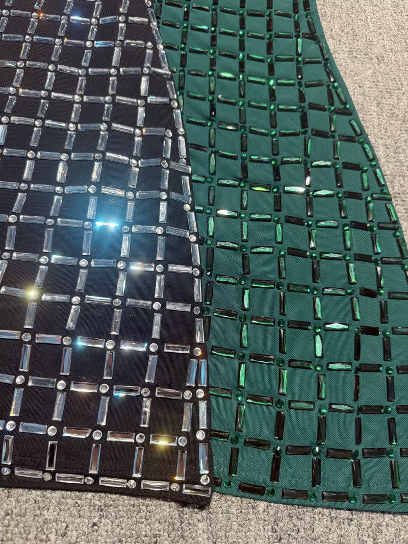 Luxury Rhinestone Grid Strapless Bodycon Mini Bandage Dress Party Club Evening Gala Dinner Black Birthday Dresses