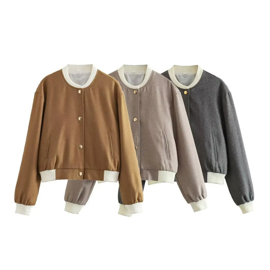 2025 Women's Double Pockets Clash Color Biker Pilot Jacket Coat Tops