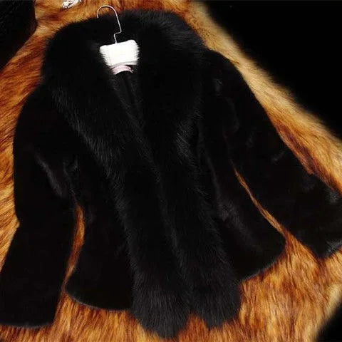 Newest Design Winter Women Long-sleeve Slim Faux Fox Fur Top 4xl Plus Size Keep Warm Windproof Fur Collar Coat
