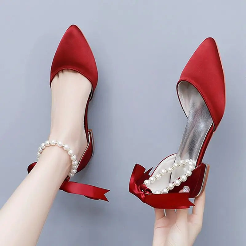 High Quality  Woman Shoes Pointed Female Pearl Shoes Office Ladies Pump Flat Shoes for Women