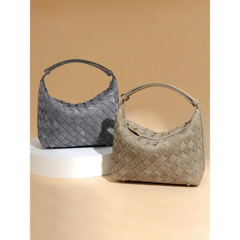 2026 New Model Matte Handmade PU Woven Portable Lunch Box Bag Fashionably Compact Mini Shoulder/Crossbody Bag Two Straps Candy