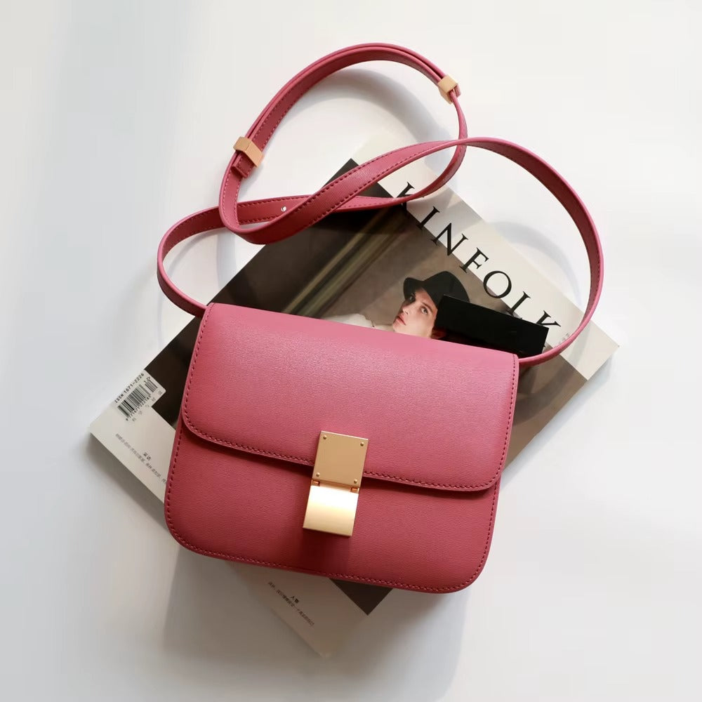 Luxury Women's Underarm Handbags Genuine Cowhide Leather Tofu Square Lock Messenger Bag Custom Portable with Open Closure