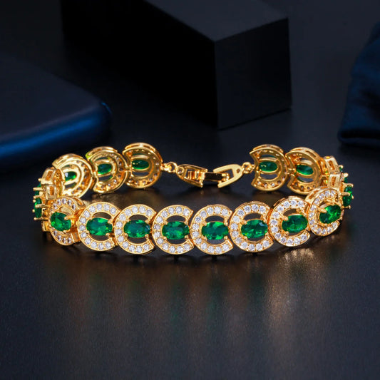 Luxury Wedding Party Jewelry 18k Yellow Gold Plated Cubic Zirconia Stone Chain Link Tennis Bracelet for Women