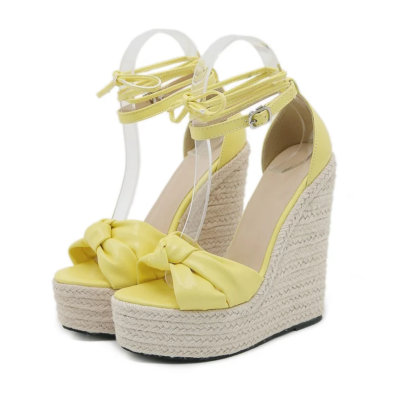 Sexy Woven Peep Toe Sandals for Women Summer Platform Wedges Buckle Sandals Outdoor Shoes Suede Heels