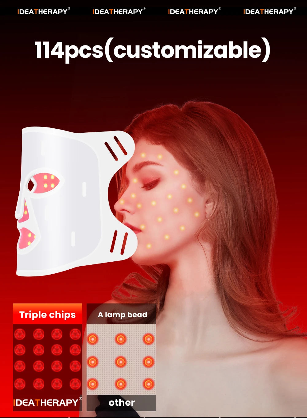 High Grade 630nm 830nm Infrared Beauty Mask and Neck White Silicone Facial Red Light Therapy Led Face Mask
