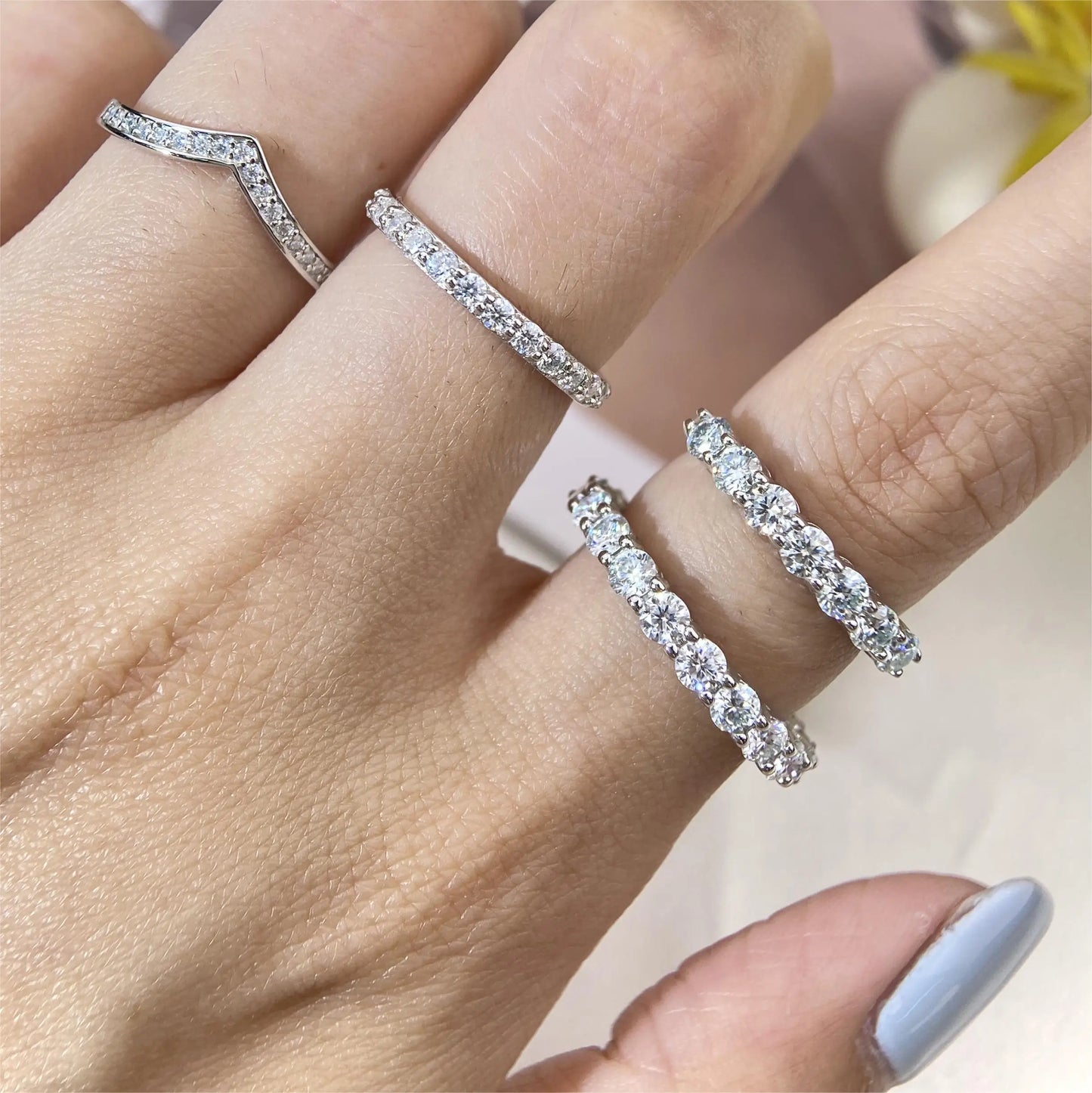 Cluster GRA Certified Moissanite Diamond Ring 925 Sterling Sliver Iced Out Hip Hop Tennis Eternity Band Cuban Link Fine Jewelry