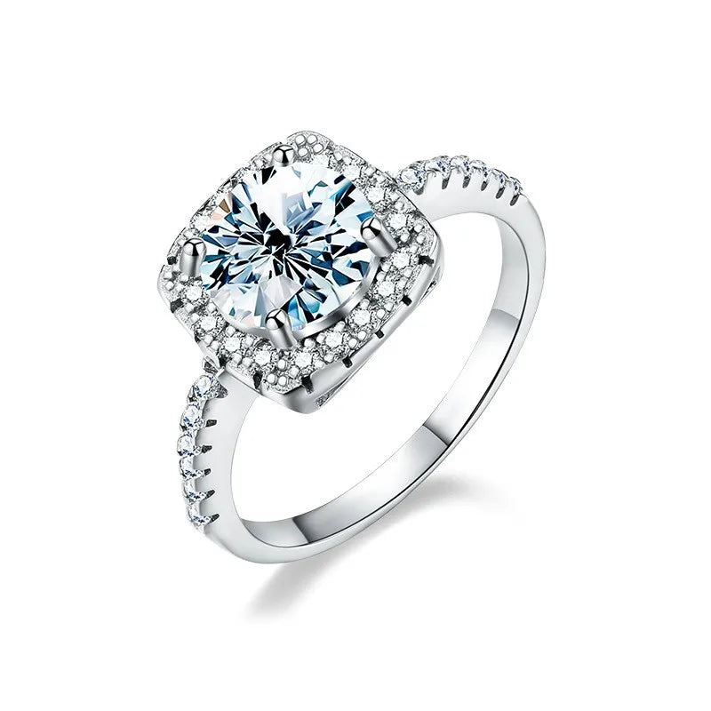 925 Sterling Silver 18k White Gold Plating GRA 0.5 CT square Shape Diamond Moissanite Ring Women Wedding Fine Jewelry
