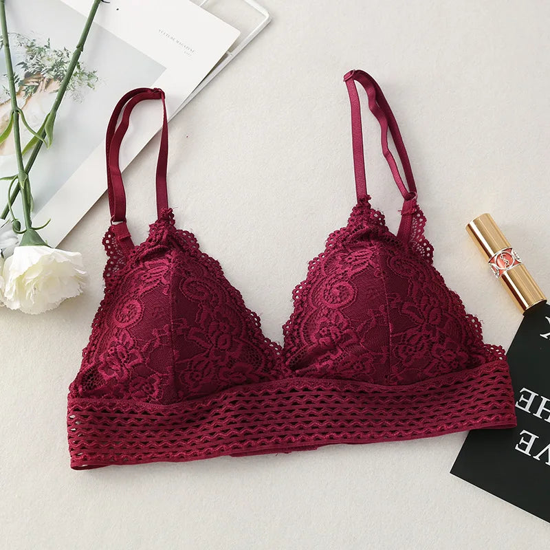 Floral Lace Bra Non-Wire Bralette Push Up Bras For Women V-neck Brassiere Female Padded Underwear Sexy Lingerie Intimates