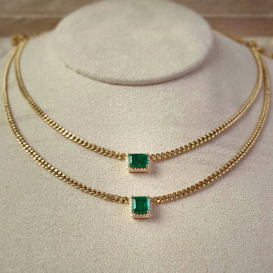 2025 Elegant 18K Solid Yellow Gold Green Natural Emerald Diamond Gemstone Pendant Necklace Fine Jewelry for Women Girl for Gift