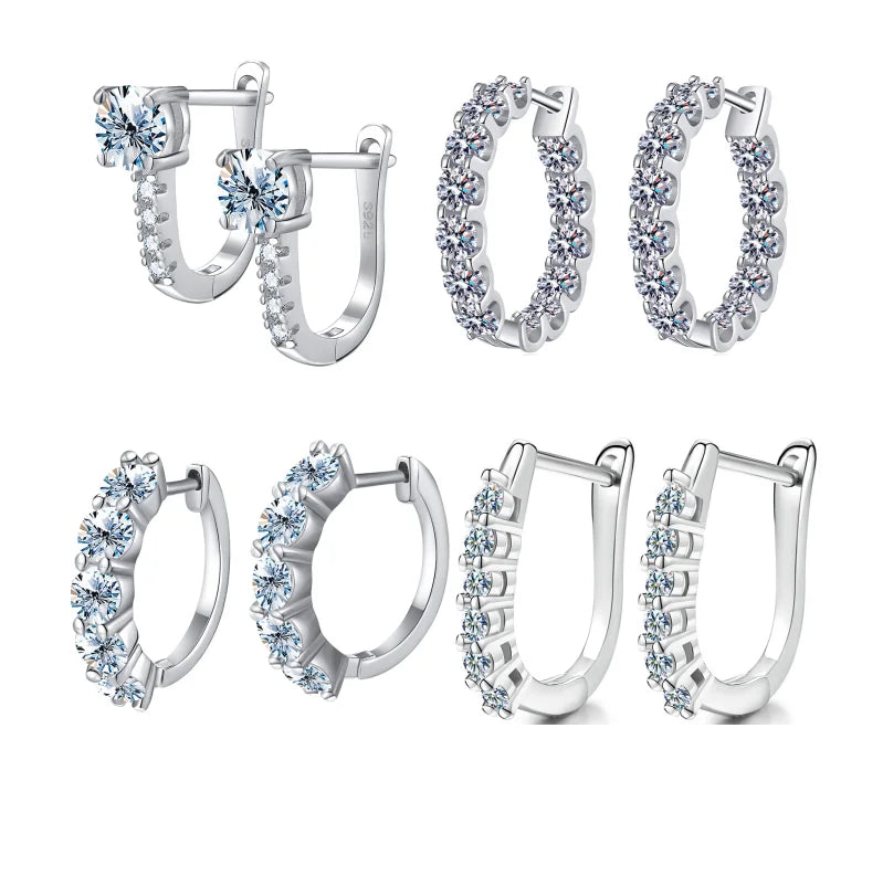 925 Sterling Silver Platinum Plated GRA  Round Brilliant Cut Lady Women Luxury Fine Jewelry Hoop Earring Moissanite