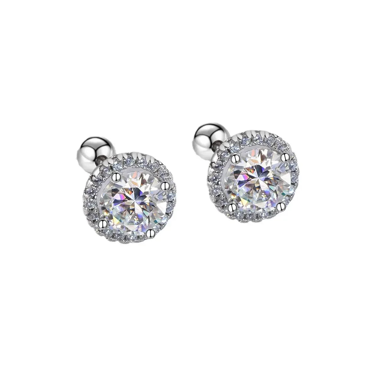 Luxury Diamond  Moissanite Round Stud Earrings S925 Silver Twist Bead Design Stud Earrings for Women Men Fine Jewelry