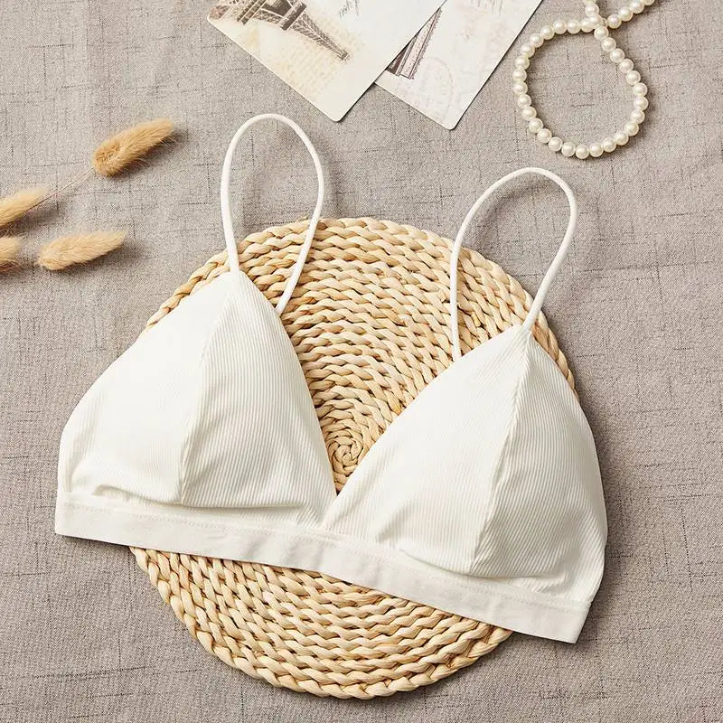Women Tank Top Triangle Cup Cropped Top Female Seamless Underwear Sexy Lingerie V-Neck Padded Camisole Non-wire Bra Tops