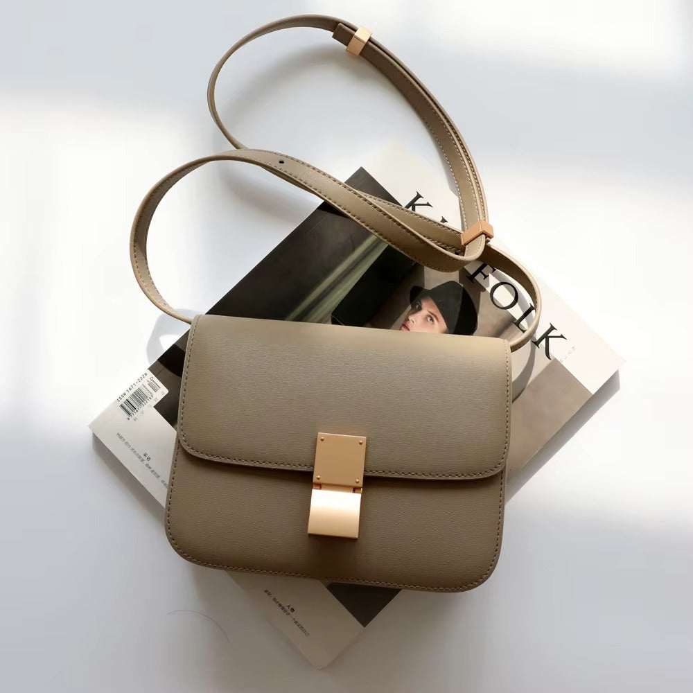 Luxury Women's Underarm Handbags Genuine Cowhide Leather Tofu Square Lock Messenger Bag Custom Portable with Open Closure