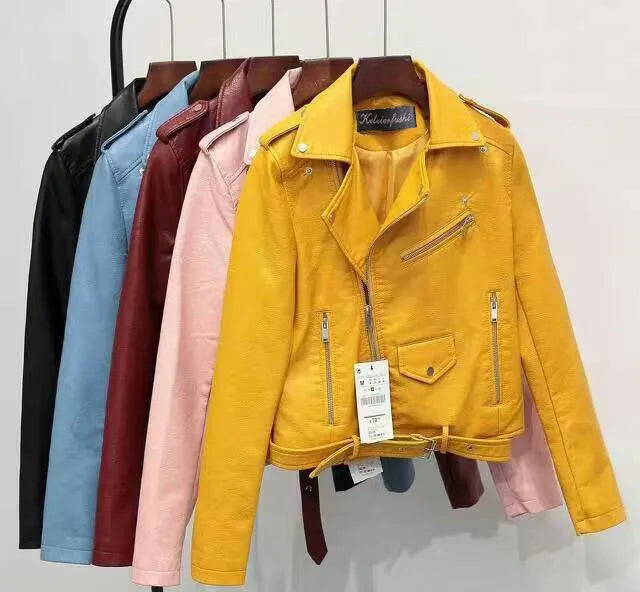 Fall Jacket Woman Pu Coat Asymmetrical Short Motorcycle Leather Jacket Women