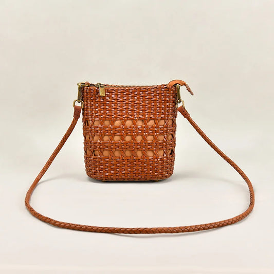 2025 New Luxury Handmade Woven Genuine Leather Messenger Bag Fashionable Colorful Basket Bag Zipper Waterproof