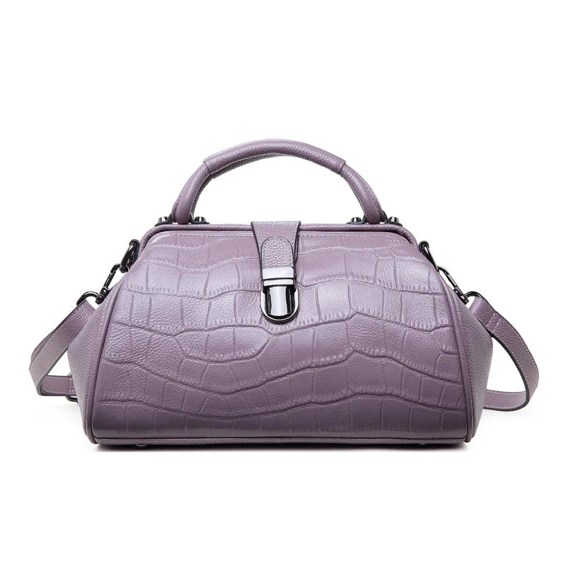 Genuine Leather Women's Doctor Shape Shoulder/Crossbody Handbag 2026 New Fashion All-Match Top Layer Cowhide Crocodile Pattern