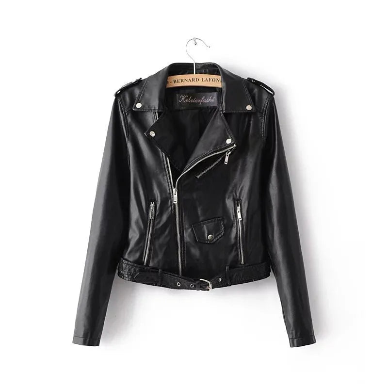 Fall Jacket Woman Pu Coat Asymmetrical Short Motorcycle Leather Jacket Women