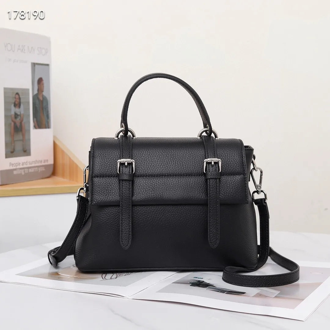 2025 New Fashionable Women's Shoulder Bag Top Layer Cowhide Zipper Closure Large Capacity Spring Leather Handbag Elegant Lady