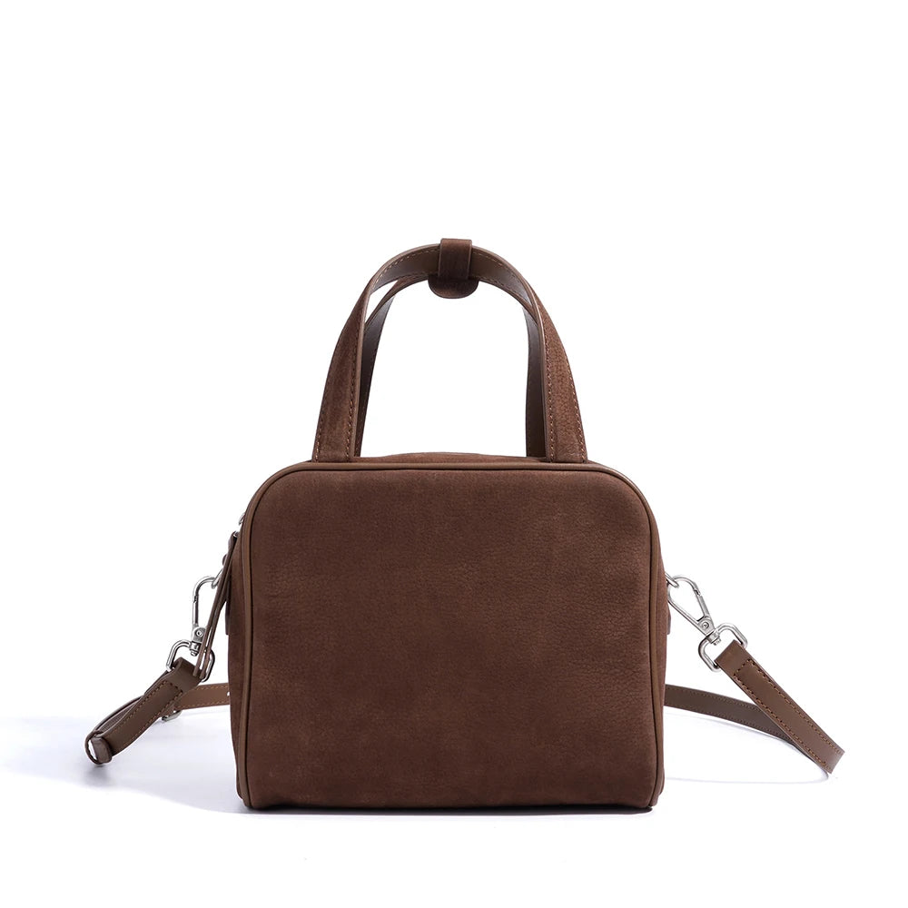 Advanced Suede Brown Bag Real Frosted Cowhide Genuine Leather Tote Shoulder Bag for Women Autumn Winter New Collection