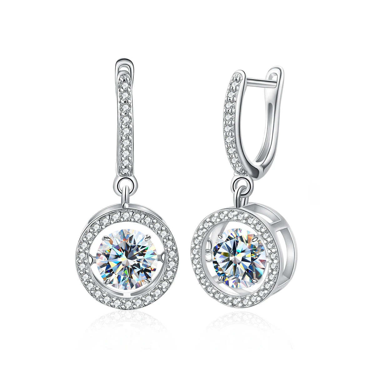 925 Sterling Silver Platinum Plated GRA  Round Brilliant Cut Lady Women Luxury Fine Jewelry Hoop Earring Moissanite