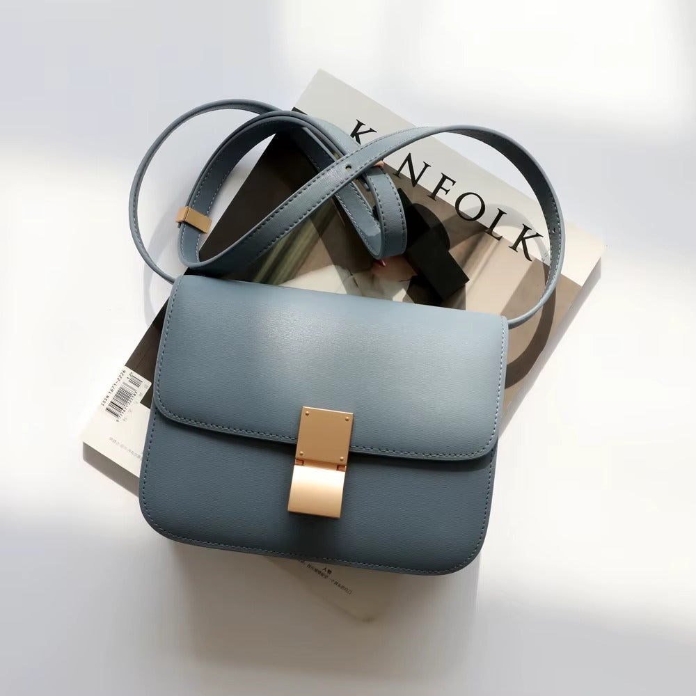 Luxury Women's Underarm Handbags Genuine Cowhide Leather Tofu Square Lock Messenger Bag Custom Portable with Open Closure