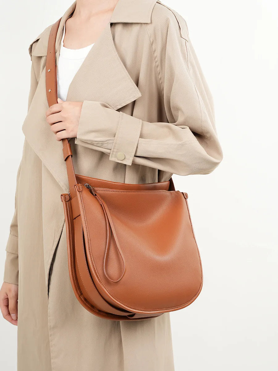 2025 Ladies Handbag Women Large Color Contrast Women Real Leather Crossbody Purse Half Moon Bag