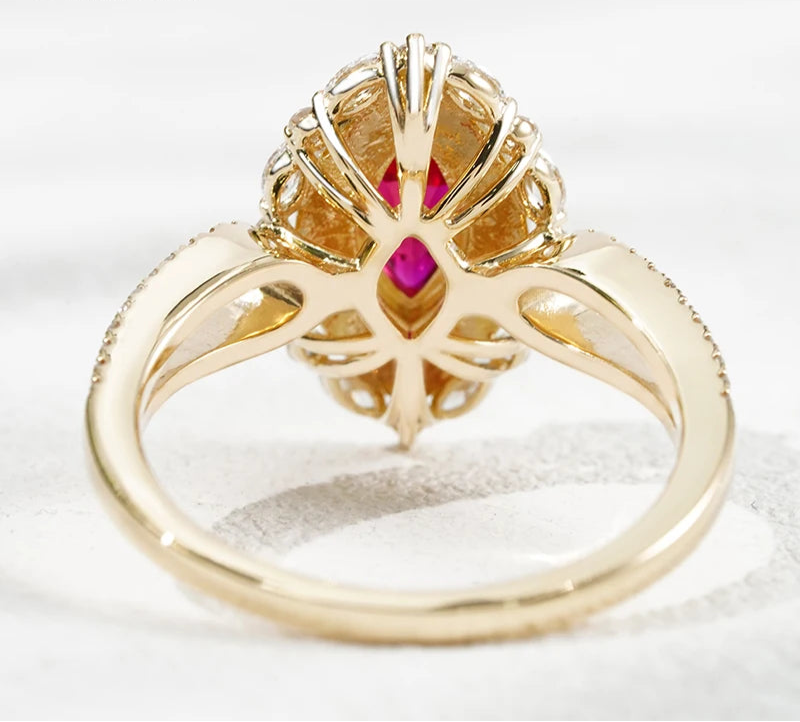 MomentWill Lab Grown Gemstone 18K Solid Gold Ring Lab Gemstone Lab Diamond Engagement Gold Ring