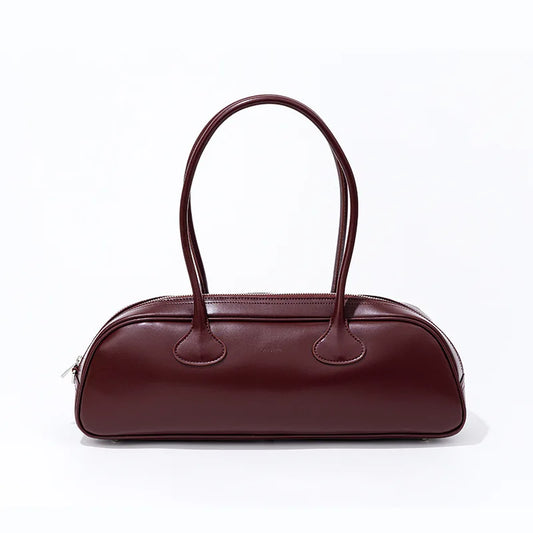 Vintage Style Ladies' Handbags Bowling Bag Genuine Leather Handbags Large Capacity Shoulder Bag Ladies' Genuine Leather Handbag