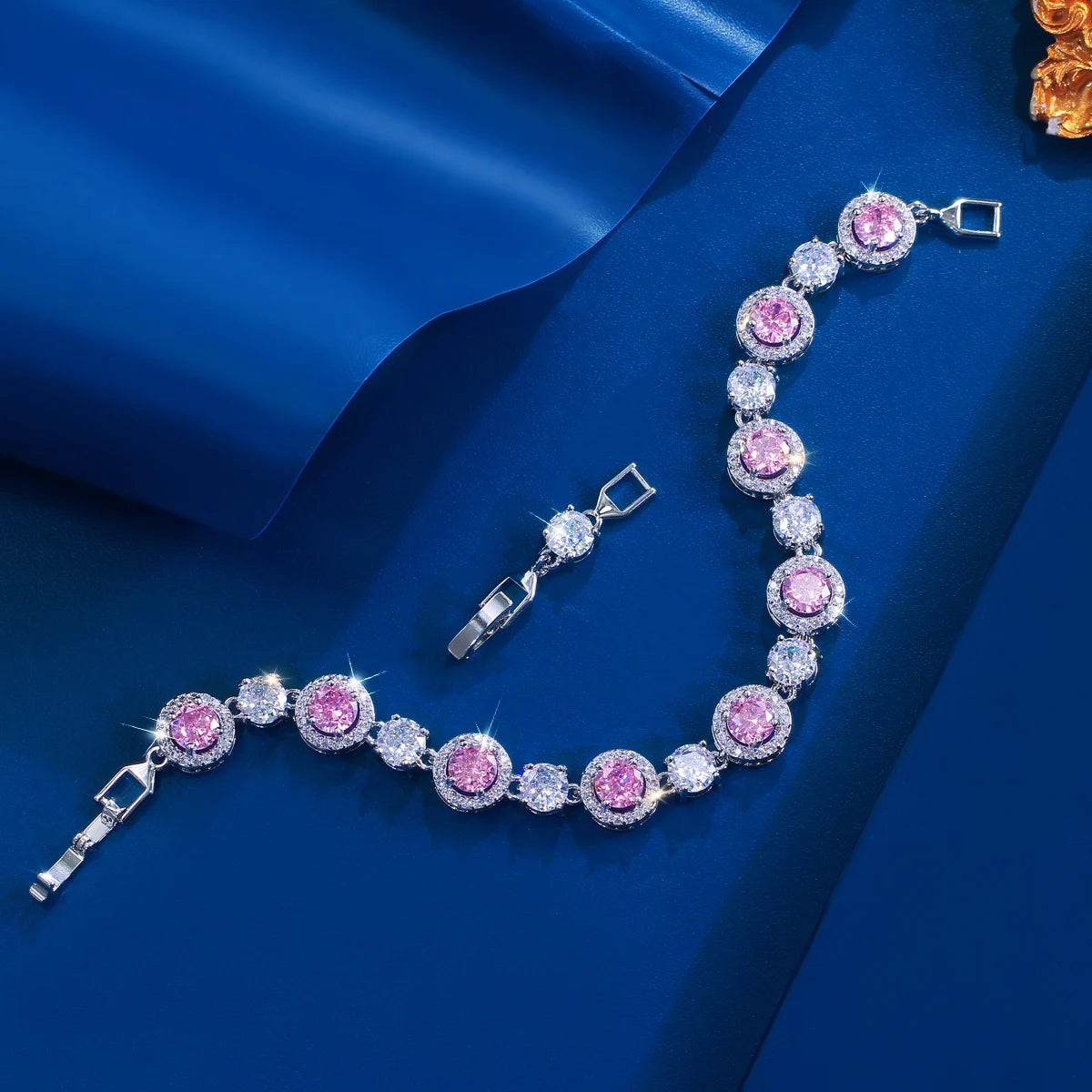 Elegant Bracelet Rhodium Plated Green White Round CZ Tennis Chain Link Bracelet for Women Brides Jewelry Costume Accessories