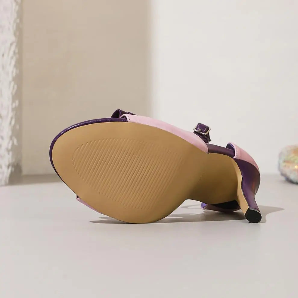 Purple Zandalias  Talon Femmes Sandal Shoes Open Toe Summer Heels for Women