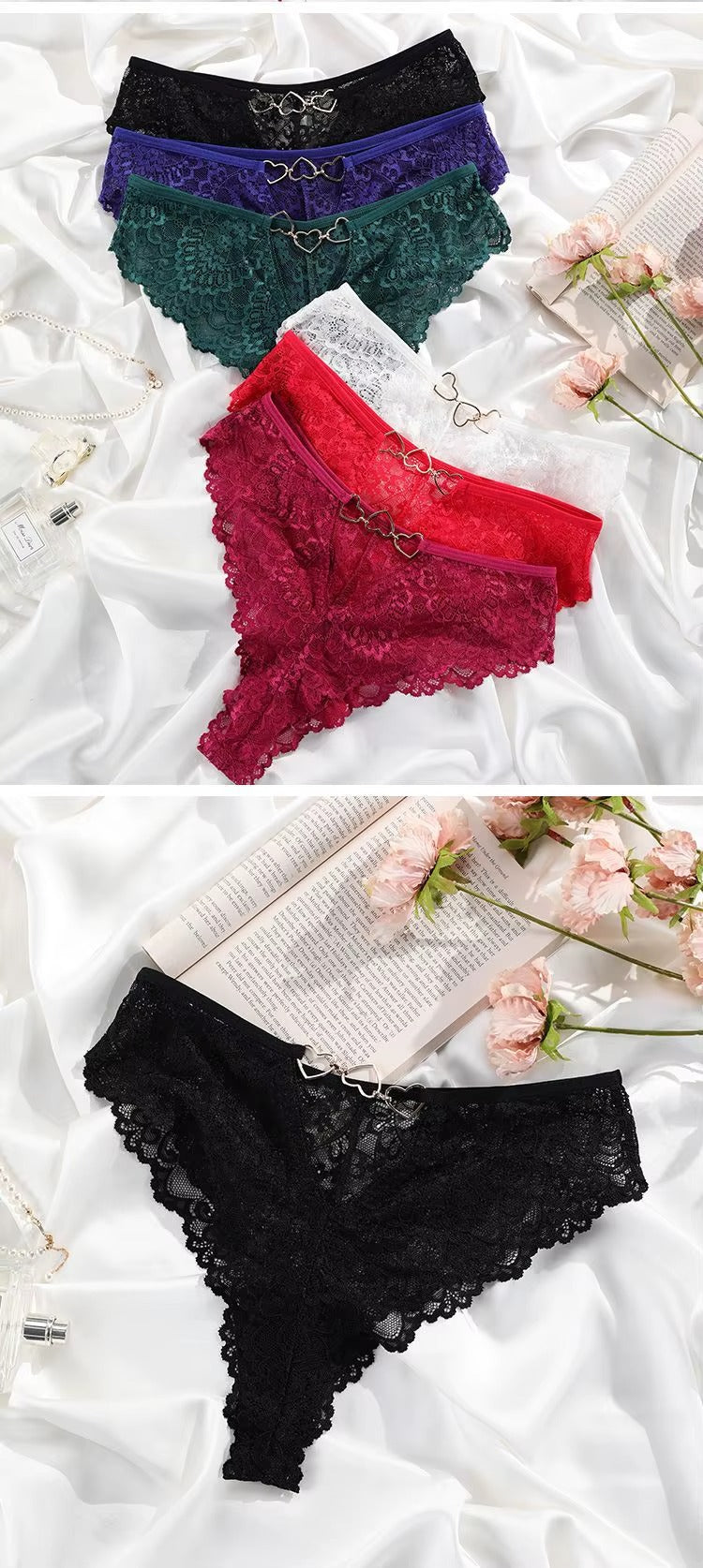 Women Hollow Out Underwear Women Panties Heart Accessory High Waist Sexy Secret Lace G-string Thong Brief Seamless Panty