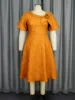 2025 New Fashion Summer Dress Solid Color High Waist Puff Short Sleeve Plus Size A-Line Women's Dress
