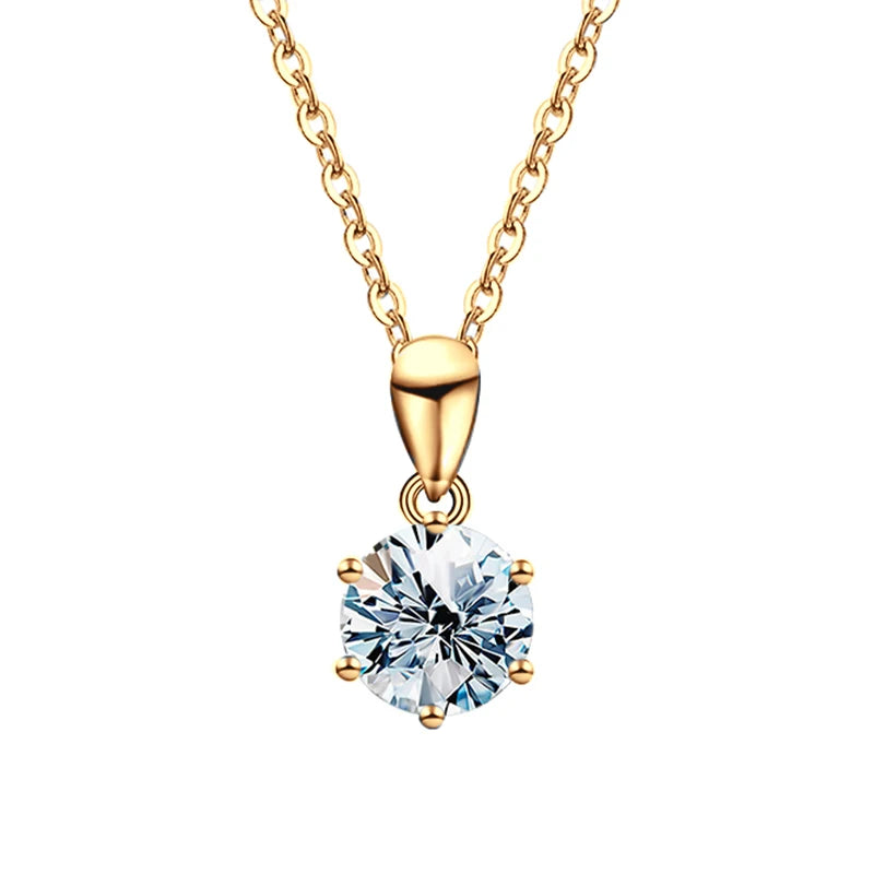 Real 925 Sterling Silver GRA Certified 1CT Classic Round Shape Diamond Moissanite Pendant Necklaces Engagement Jewelry for Women