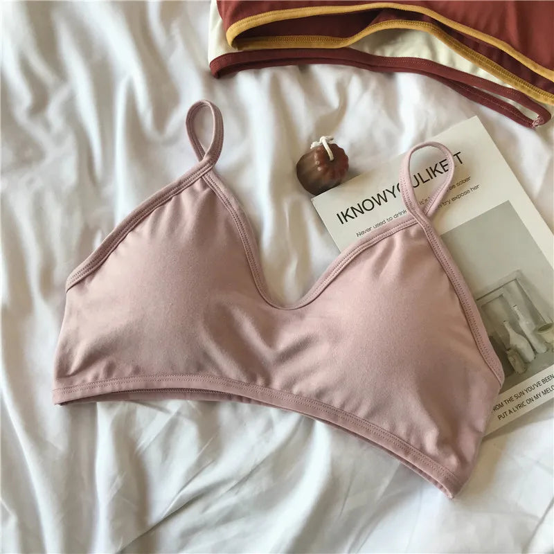 Women Non-wire Bra Cotton Brassiere Sexy Lingerie Female Push Up Bra Comfort Tube Top Underwear Small Cup Removable Pads