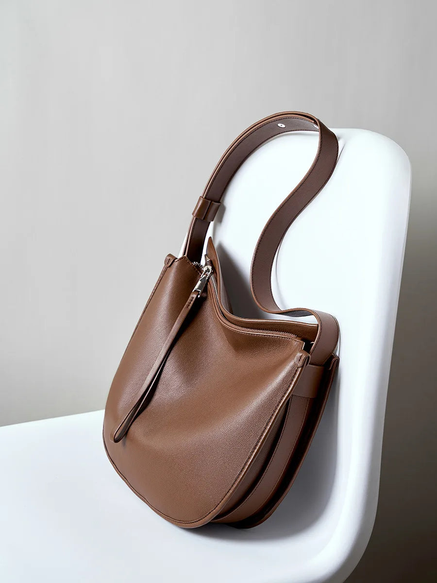 2025 Ladies Handbag Women Large Color Contrast Women Real Leather Crossbody Purse Half Moon Bag