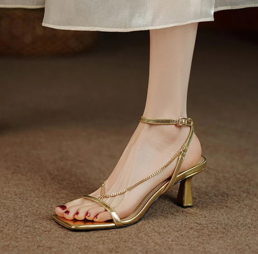 2025 High Heels Shoes for Women Gold Elegant Sandales Femme Fashion Streetwear New High Quality High Heel Sandals