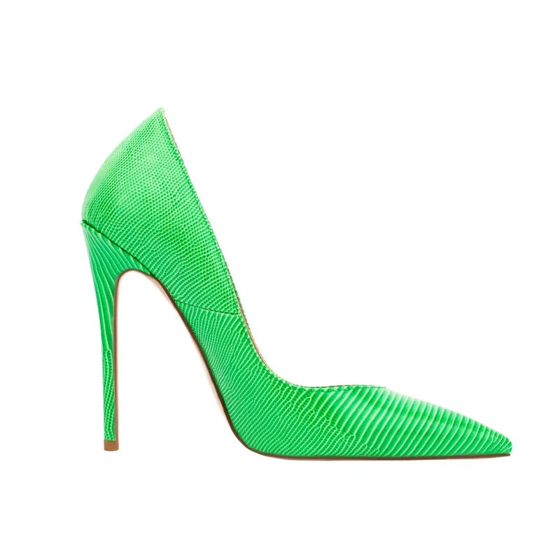 Women Lizard Print Shoes Pointy Toe 12cm Classic Heels Ladies Shallow