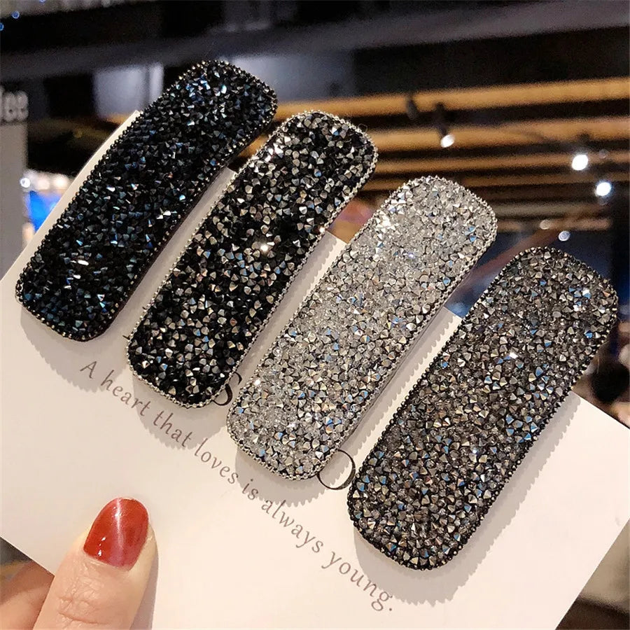Korean Full Crystal Hair Barrettes Women Hair Pins Jewelry Waterdrop Rectangle Geometric Hair Clip Hair Accessories Girls Gift