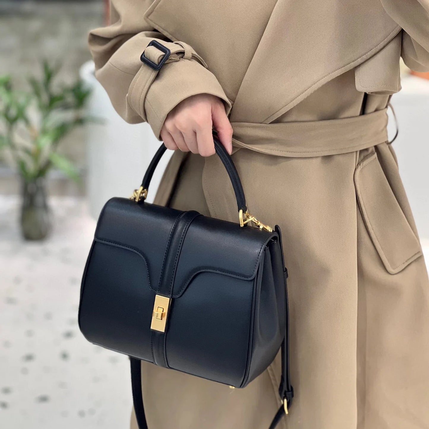 Premium Feel Women's Genuine Leather Tote Bag Vintage Dress Rock Style One Shoulder Crossbody Lock Button Handheld for Summer