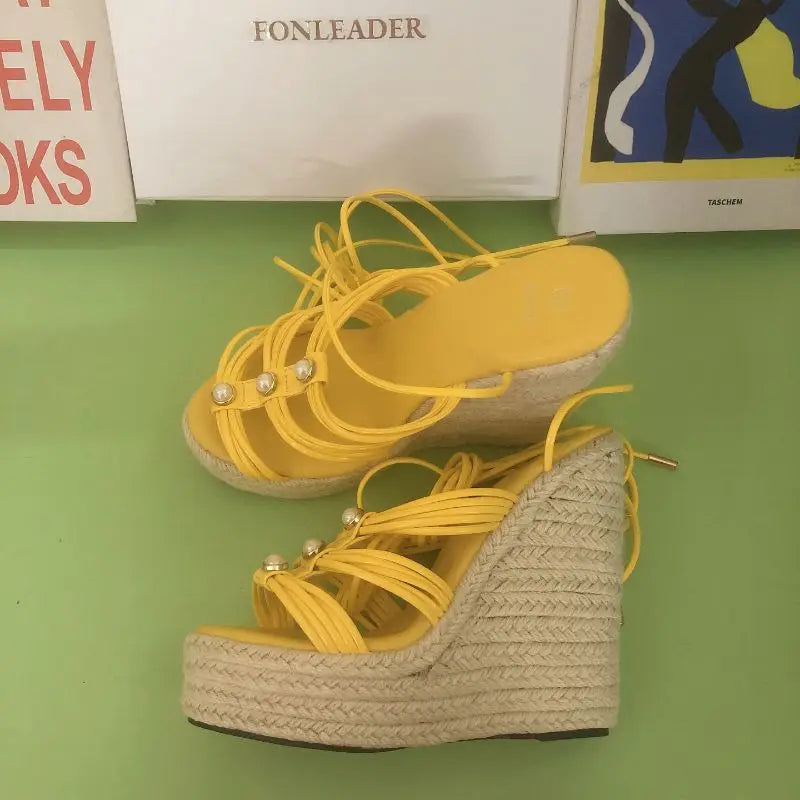 2025  sexy  Cute Rope Outsole Wedges Shoes Platform Summer Sandals -party