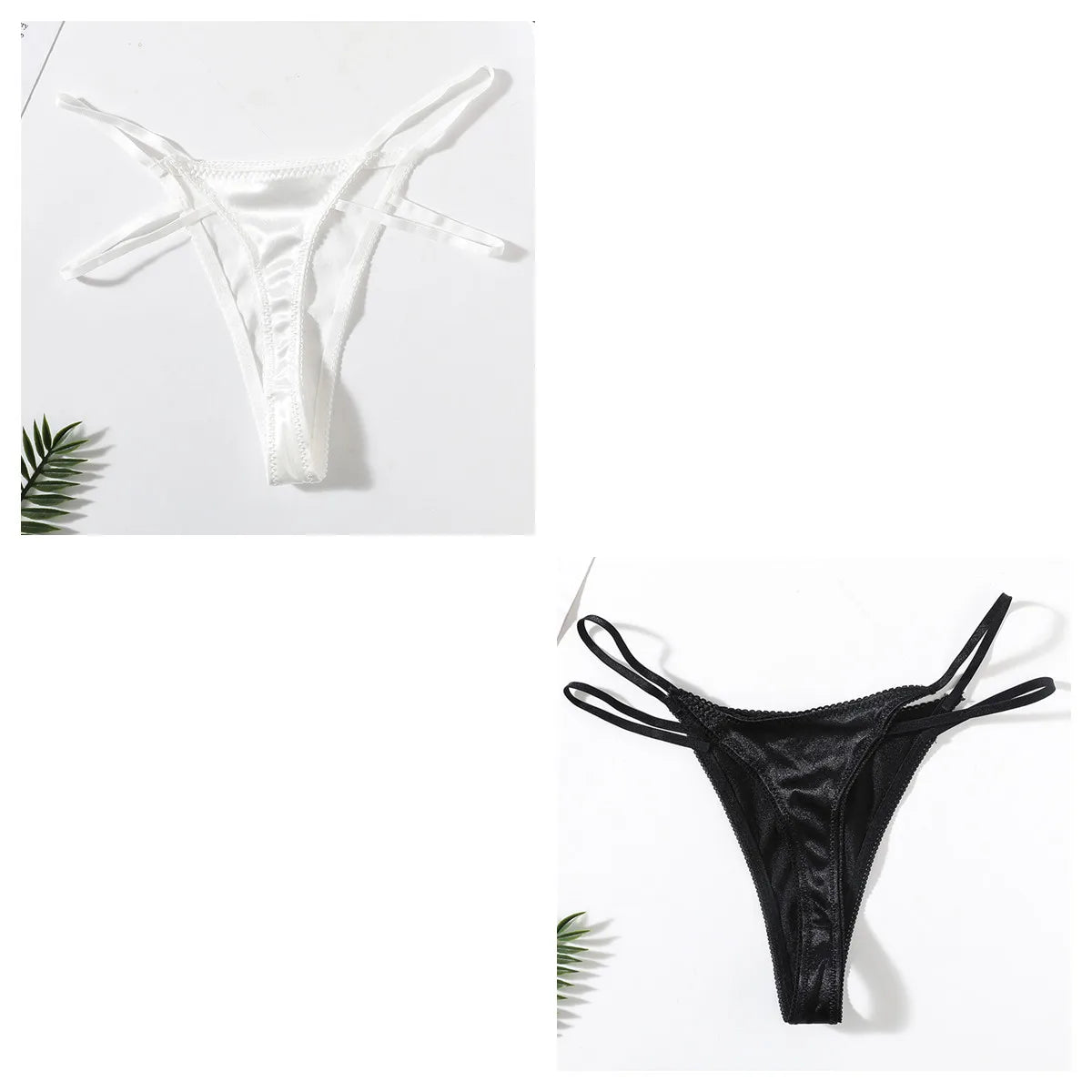 2Pcs/Set Women Panties Low Waist G-string Satin Underwear Female Underpants Solid Color Panty Sexy Lingerie Thongs