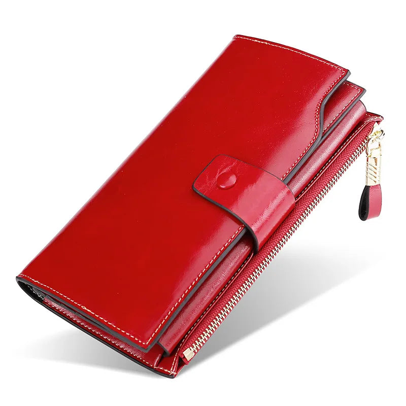 Fashion  Real Leather Women RFID Clutch Purse with Strap Long Handle Wallet