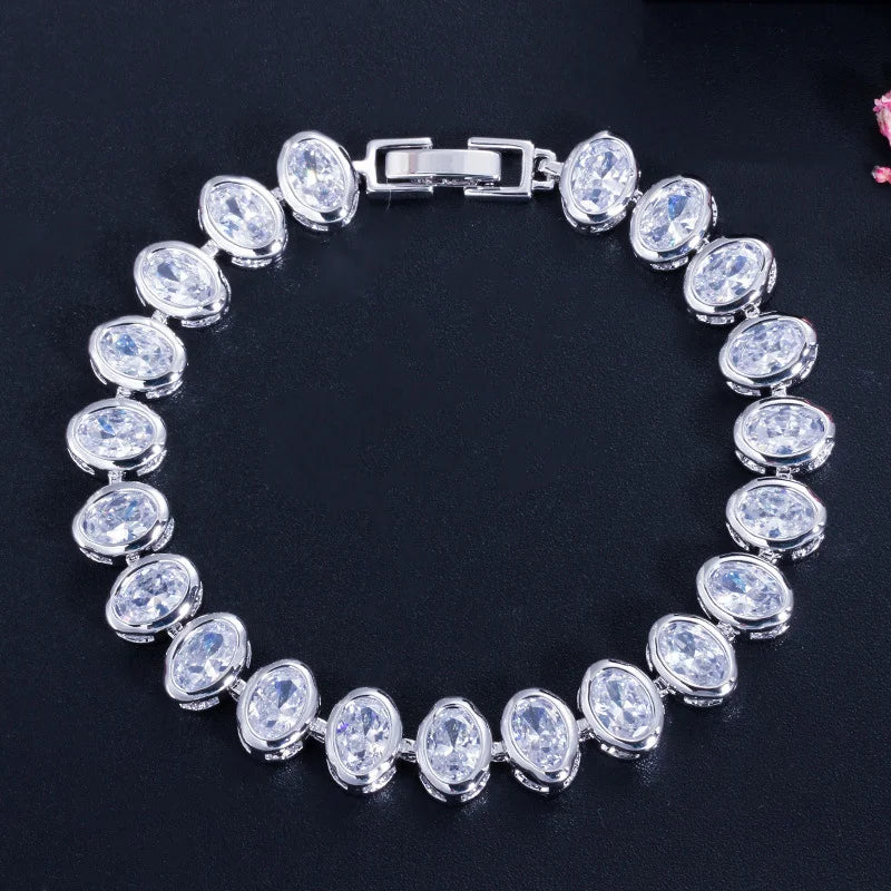 High Quality Stylish Pieces Bezel Setting Oval Cut Cubic Zirconia Pink Tennis Bracelet for Brides Dress Jewelry