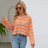 2025 Sweaters for Women O Neck Striped Long Sleeve Pullover Sweater Loose Oversized Fashion Knitted Sweater