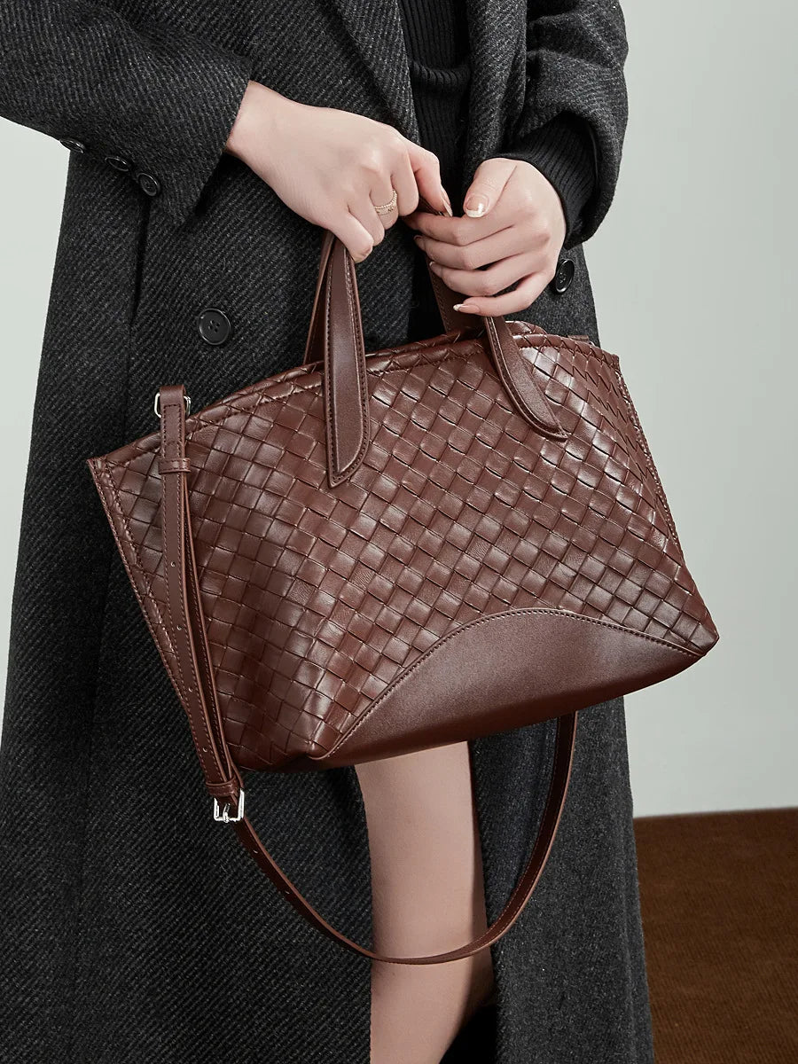 Intrecciato Woven Cowhide Leather Lady Luxury High-end Winter Summer Portable Genuine Split Leather Single Shoulder Tote Bag