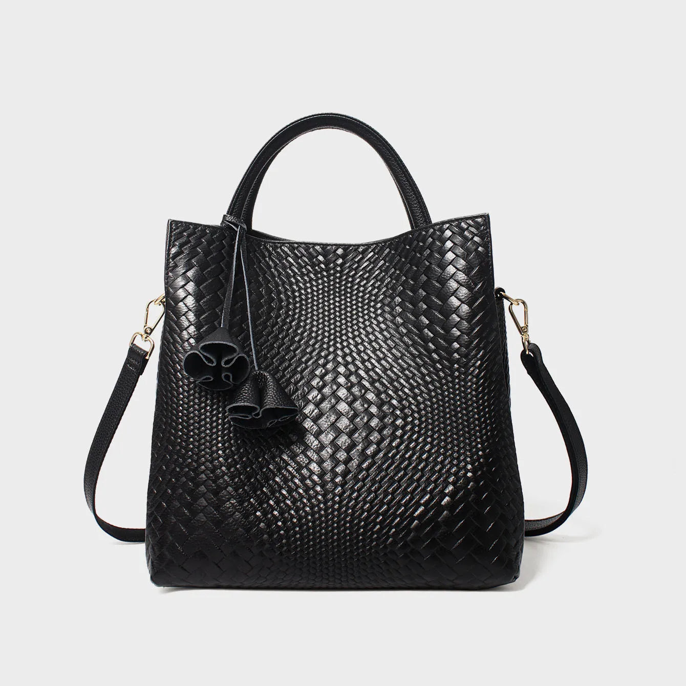 New Arrival Women's Fashion Woven Leather Tote Bag Genuine Cowhide Leather Portable Shoulder Bag for Spring Autumn