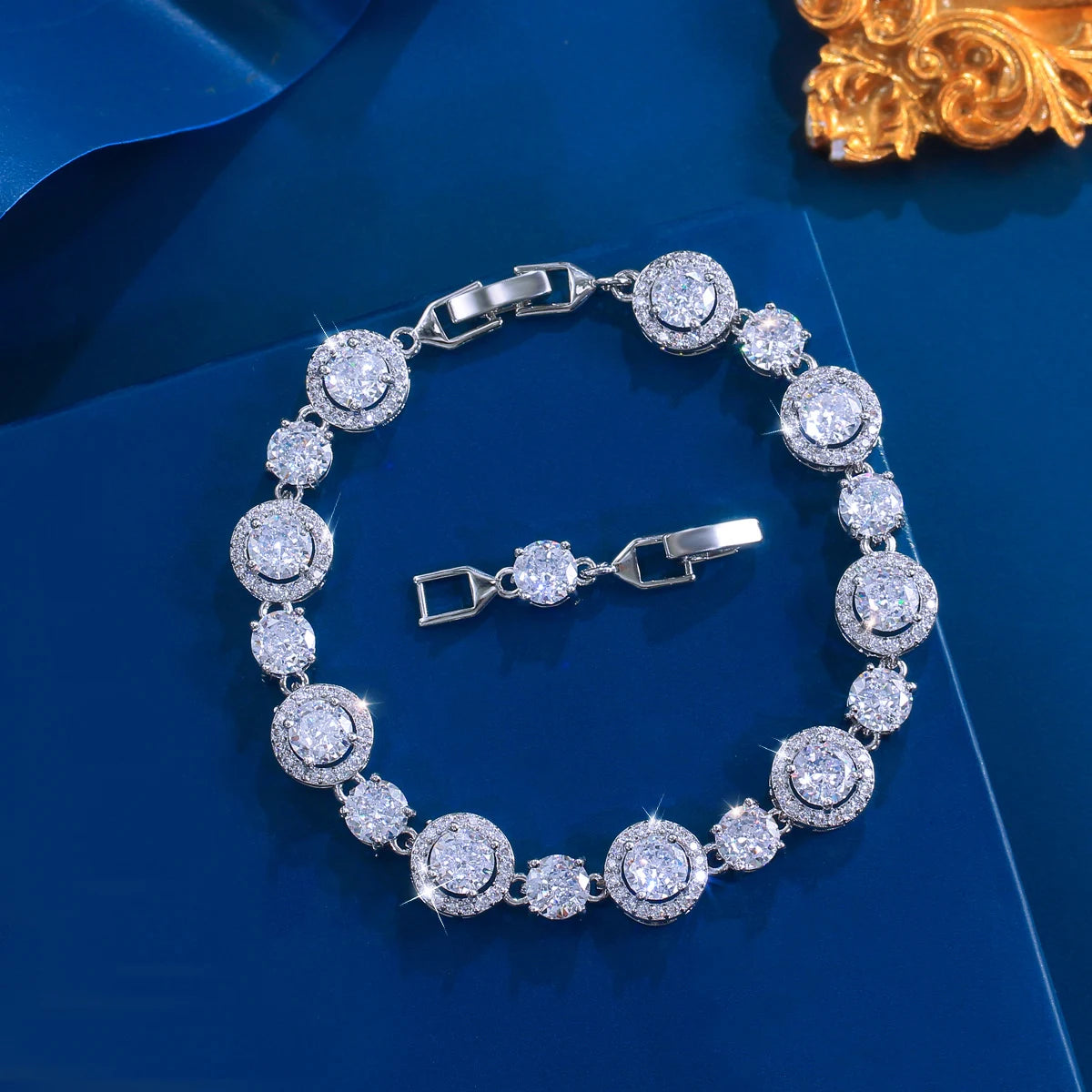 Elegant Bracelet Rhodium Plated Green White Round CZ Tennis Chain Link Bracelet for Women Brides Jewelry Costume Accessories